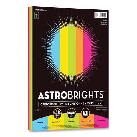 ASTROBRIGHTS Color Cardstock, 65 lb Cover Weight, 85 x 11, Assorted Bright Colors, 50PK 99326-01
